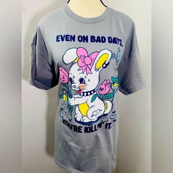 Threadless Even On Bad Days Women's Gray T-Shirt Short Sleeves Round Neck Size L - Picture 2 of 6